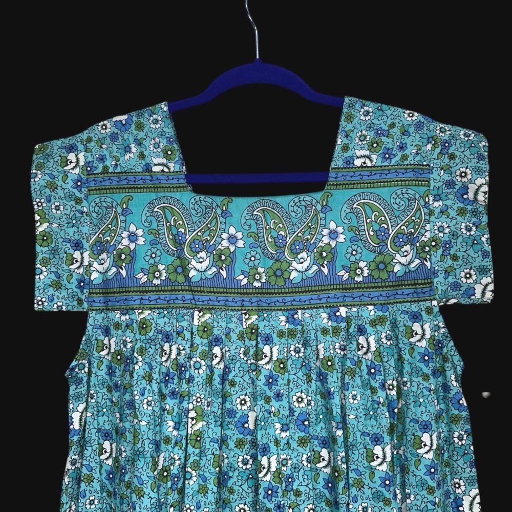 Sita Womens Teal Blue Floral Paisley Cotton Muumuu Vintage Dress  NWT Size M